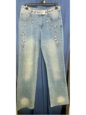 Women's Cache Luxe Embellished Jeans Size 6 Blue Silver